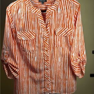Notations Orange and White Blouse with Elegant Design